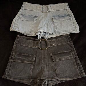 High-Rise Utility Pocket Women’s Shorts with Ring Belt - Light blue & Charcoal